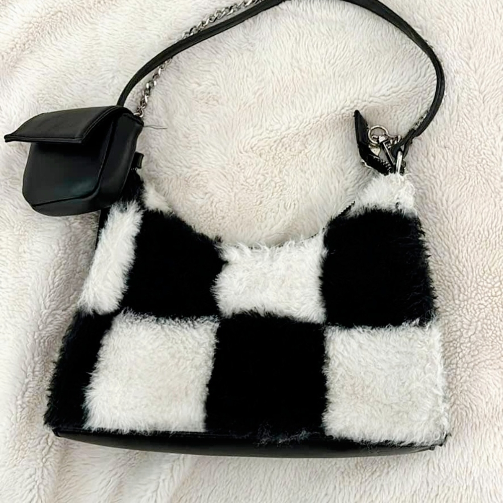 Checkered Black and White Shoulder Bag